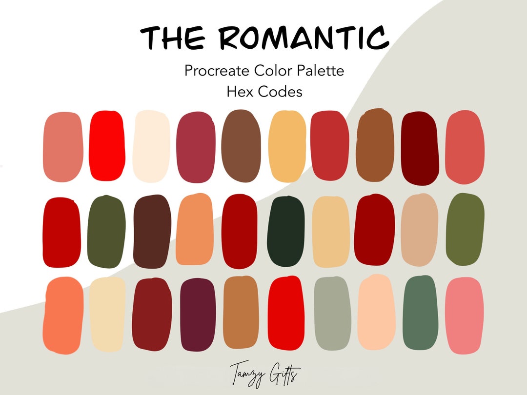 Procreate and Hex Code Color Palette - the Romantic | Procreate Tools ...