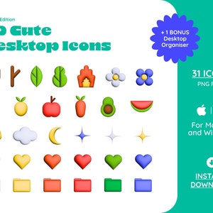 Cute 3D Desktop Icons I Windows and Mac I Desktop Organizer I Desktop Wallpaper I Folder icons