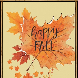 Happy Fall Leaf Full Coverage Counted Cross Stitch Pattern /Instant Download PDF / Pattern Keeper and Mark-Up R-XP Compatible Print at Home