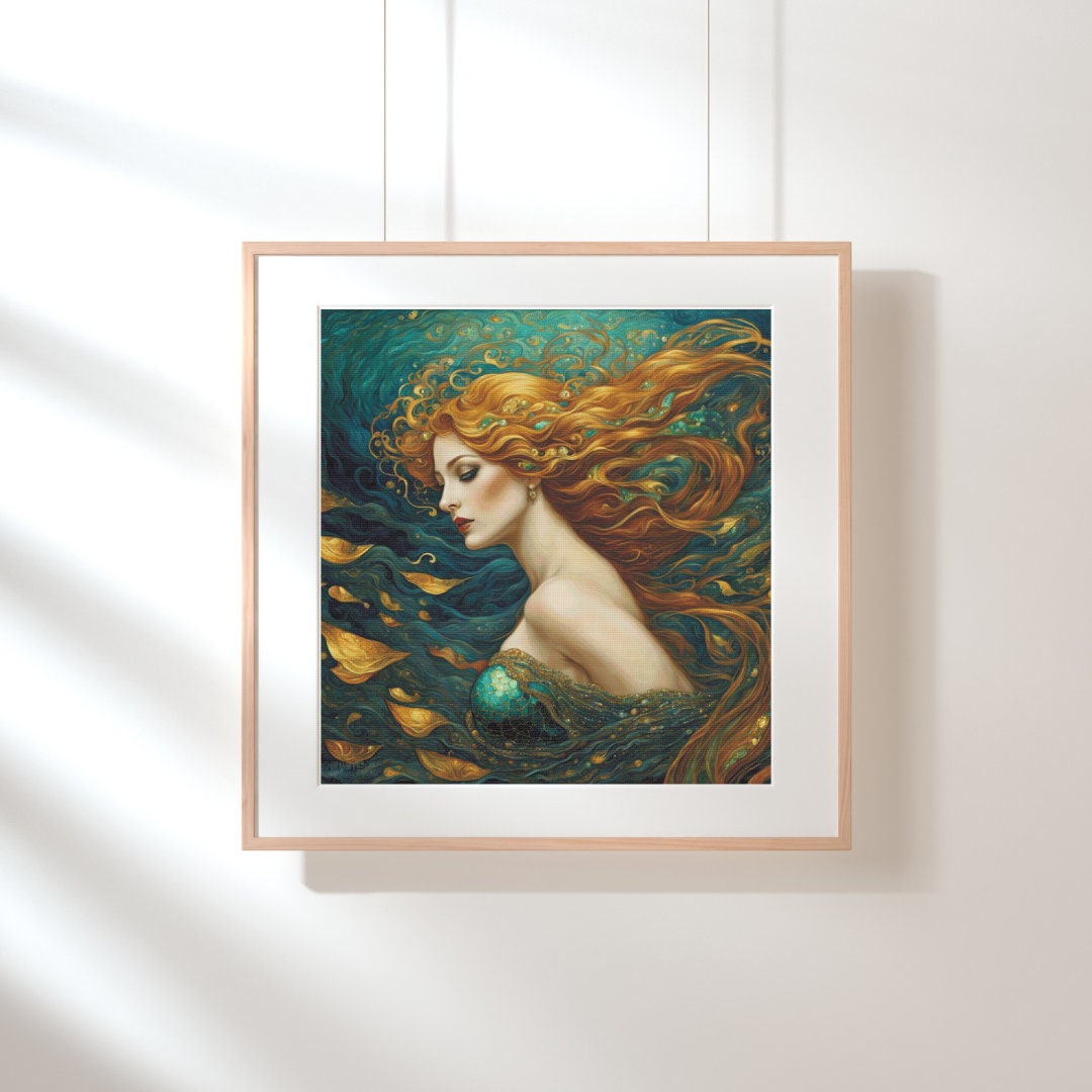 Full Coverage Counted Cross Stitch Pattern Red Head Mermaid Art Instant ...