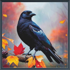 Full Coverage Counted Cross Stitch Pattern Beautiful Autumn Crow  Instant Download PDF Pattern Keeper Mark-Up R-XP Compatible Print at Home