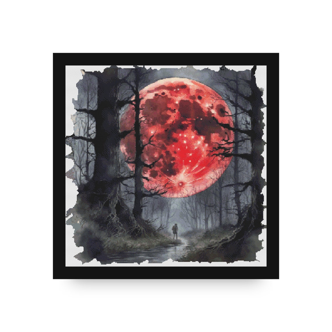 Full Coverage Counted Cross Stitch Pattern Full Blood Moon Forest ...