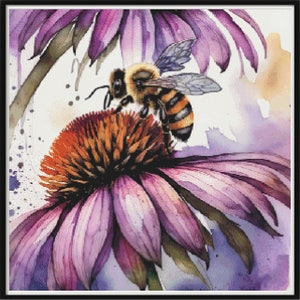 Full Coverage Counted Cross Stitch Pattern Bee Purple Cone Flower Instant Download PDF Pattern Keeper Mark-Up R-XP Compatible Print at Home