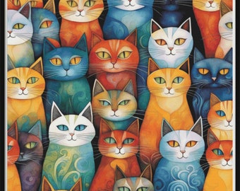 Full Coverage Counted Cross Stitch Pattern Clowder Colorful Cats Instant Download PDF Pattern Keeper Mark-Up R-XP Compatible Print at Home