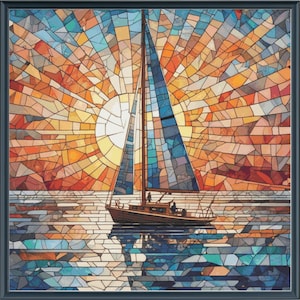 Sunset Sunrise Sail Boat Full Coverage Counted Cross Stitch Pattern Instant Download PDF Pattern Keeper Mark Up RXP Compatible Print at Home