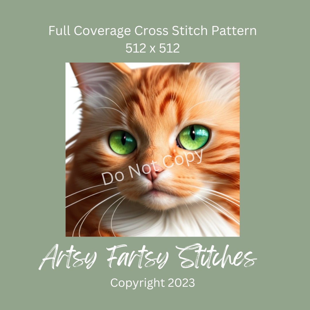 Full Coverage Counted Cross Stitch Pattern Orange Kitty Cat Instant