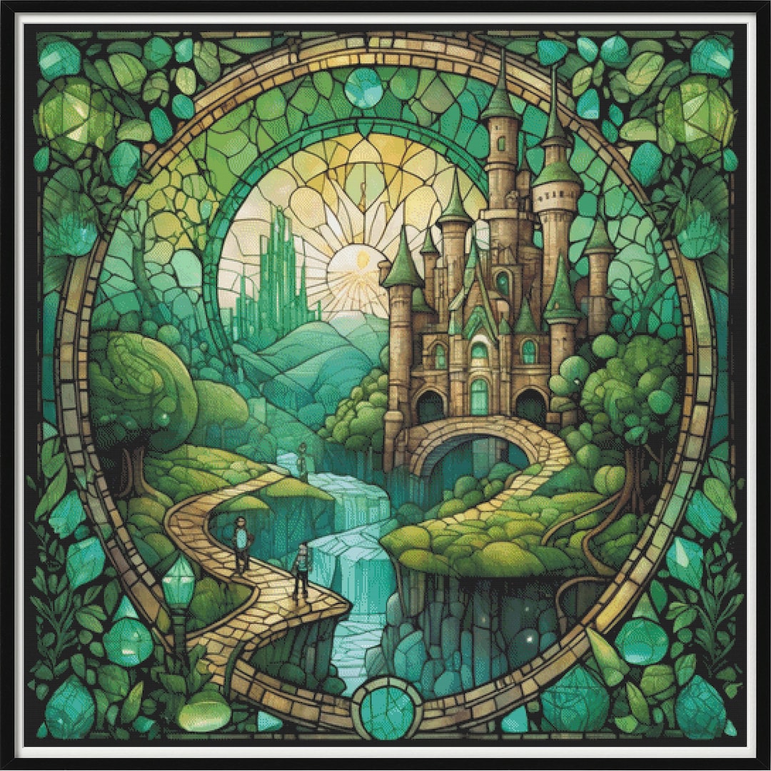 Full Coverage Counted Cross Stitch Pattern Emerald Green Castle Art ...
