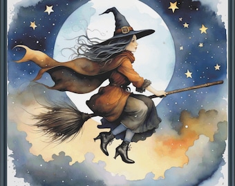 Full Coverage Counted Cross Stitch Pattern Flying Witch Halloween Instant Download PDF Pattern Keeper Mark-Up R-XP Compatible Print at Home
