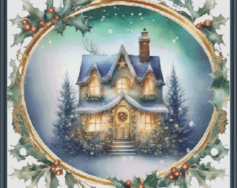 Holly Cottage Christmas House Holiday Counted Cross Stitch Pattern Instant Download PDF Pattern Keeper Mark-Up R-XP Compatible Print at Home