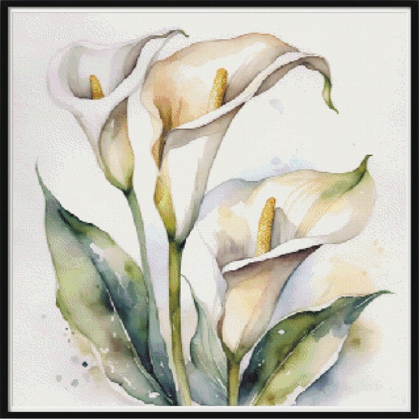 Full Coverage Counted Cross Stitch Pattern Calla Lily Watercolor Instant Download PDF Pattern Keeper Mark-Up R-XP Compatible Print at Home