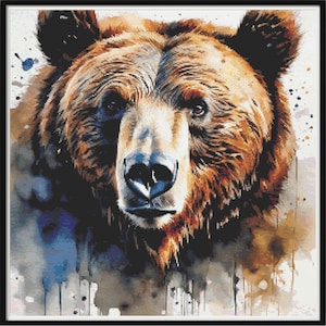 Mini Full Coverage Counted Cross Stitch Pattern Grizzly Bear Art Instant Download PDF Pattern Keeper Mark-Up RXP Compatible or Print at Home