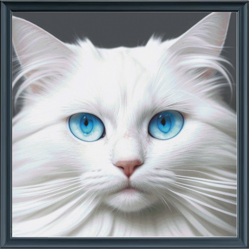 Full Coverage Counted Cross Stitch Pattern White Kitty Cat Instant