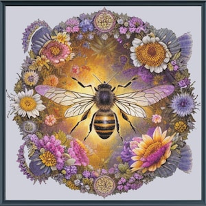 Counted Cross Stitch Pattern Large Honey Bee Flower Collage Stitch Instant Download PDF Pattern Keeper MarkUp R-XP Compatible Print at Home