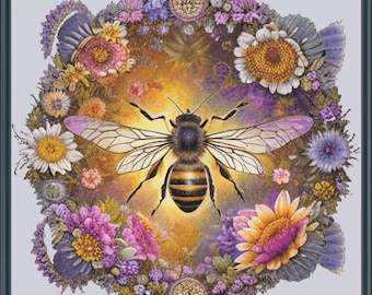 Counted Cross Stitch Pattern Large Honey Bee Flower Collage Stitch Instant Download PDF Pattern Keeper MarkUp R-XP Compatible Print at Home