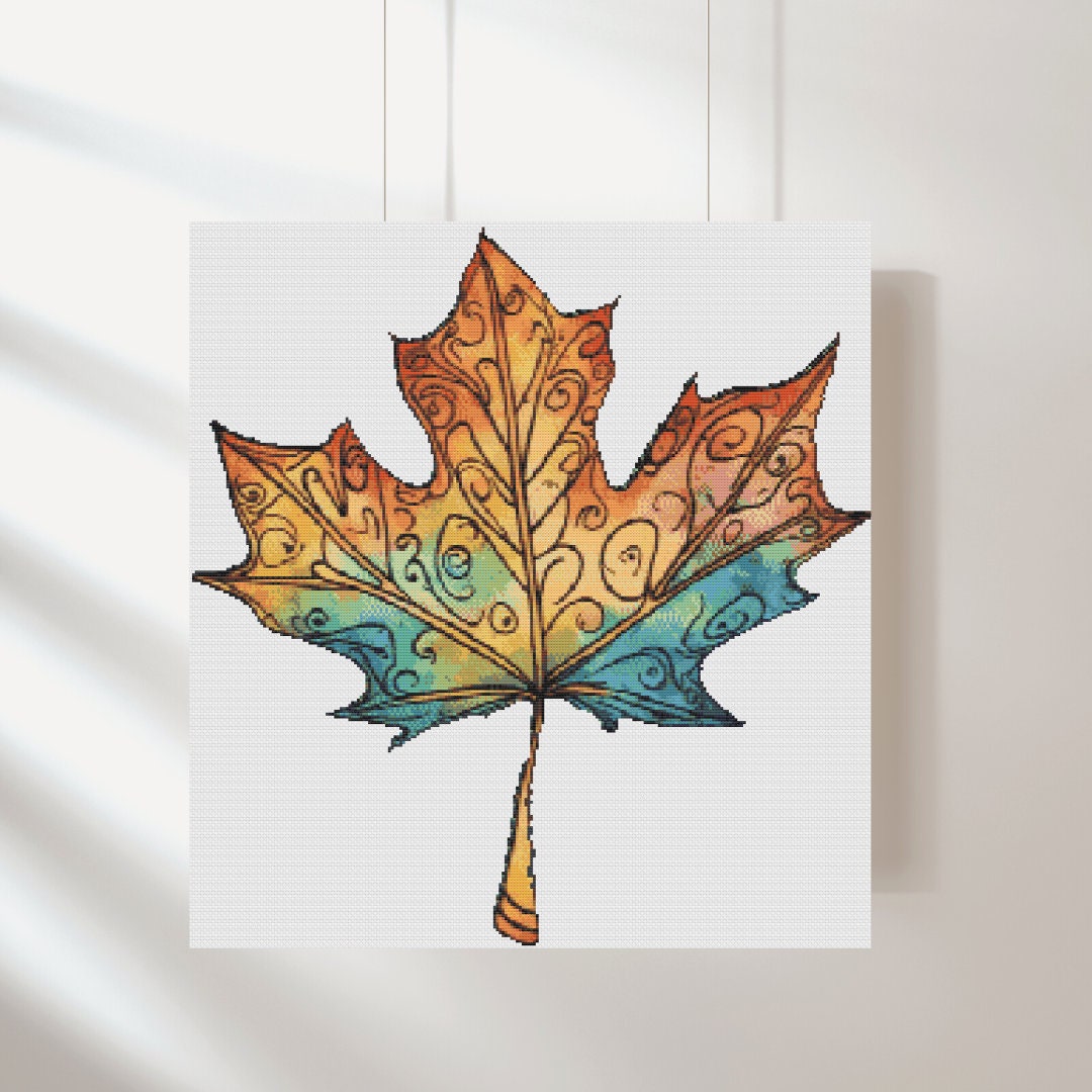 Autumn Maple Fall Leaf Halloween Counted Cross Stitch Pattern Instant ...