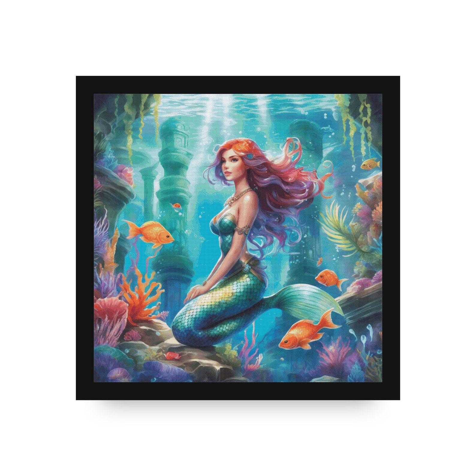 Full Coverage Counted Cross Stitch Pattern Tropical Sea Mermaid Instant ...