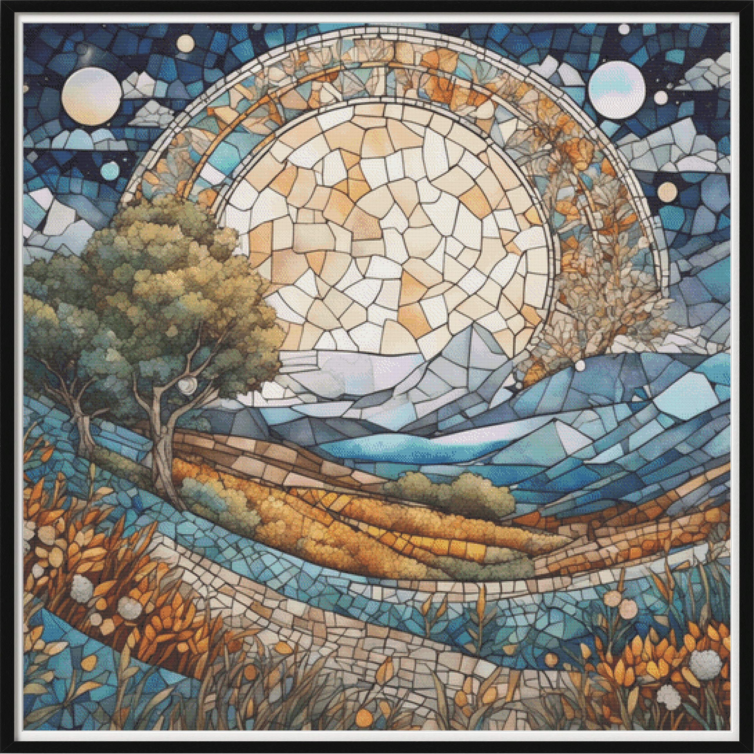 Full Coverage Counted Cross Stitch Pattern Harvest Full Moon Window ...