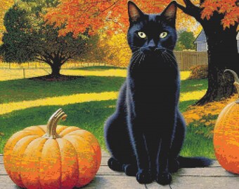 MINI Full Coverage Counted Cross Stitch Pattern Black Cat Pumpkin -Instant Download PDF Pattern Keeper MarkUp R-XP Compatible Print at Home