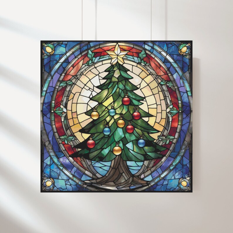 Full Coverage Counted Cross Stitch Pattern Christmas Stained Glass ...
