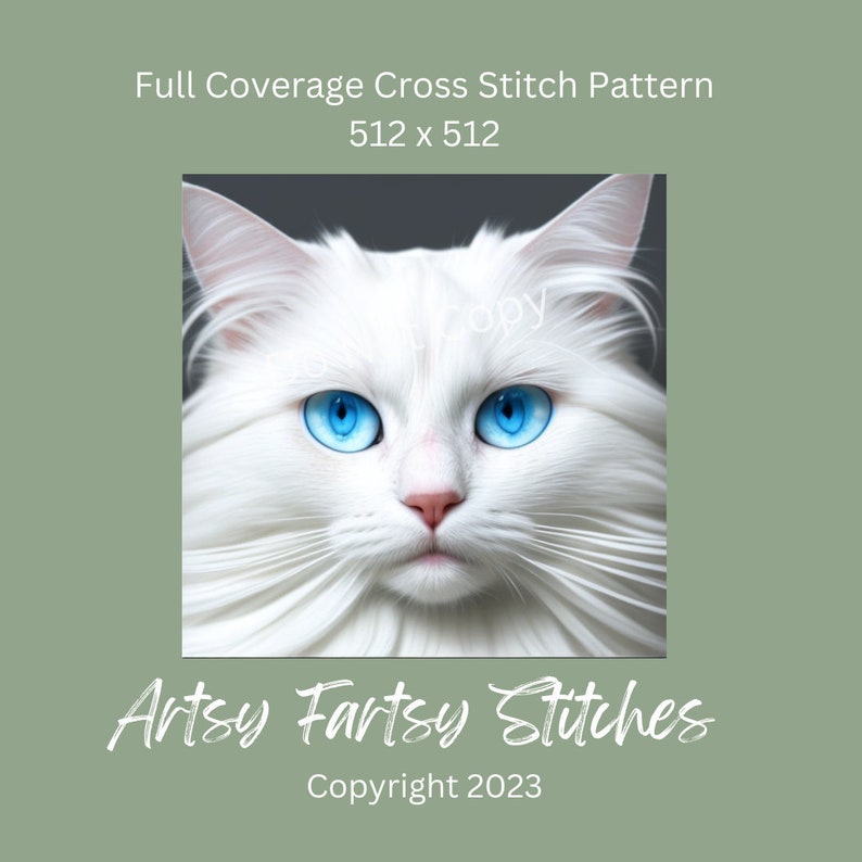 Full Coverage Counted Cross Stitch Pattern White Kitty Cat Instant