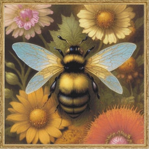Full Coverage Counted Cross Stitch Pattern Bumble Bee Flowers Instant Download PDF / Pattern Keeper and MarkUp R-XP Compatible Print at Home