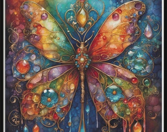 Full Coverage Counted Cross Stitch Pattern Colorful Glass Butterfly Instant Download Pattern Keeper Mark-Up R-XP Compatible Print at Home