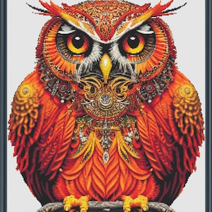 Orange Hoot Owl  Full Coverage Counted Cross Stitch Pattern /Instant Download PDF / Pattern Keeper and MarkUp R-XP Compatible Print at Home