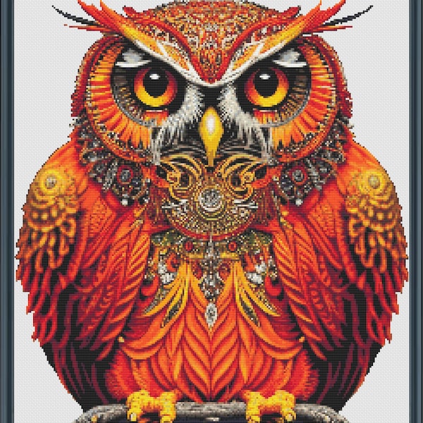 Orange Hoot Owl  Full Coverage Counted Cross Stitch Pattern /Instant Download PDF / Pattern Keeper and MarkUp R-XP Compatible Print at Home