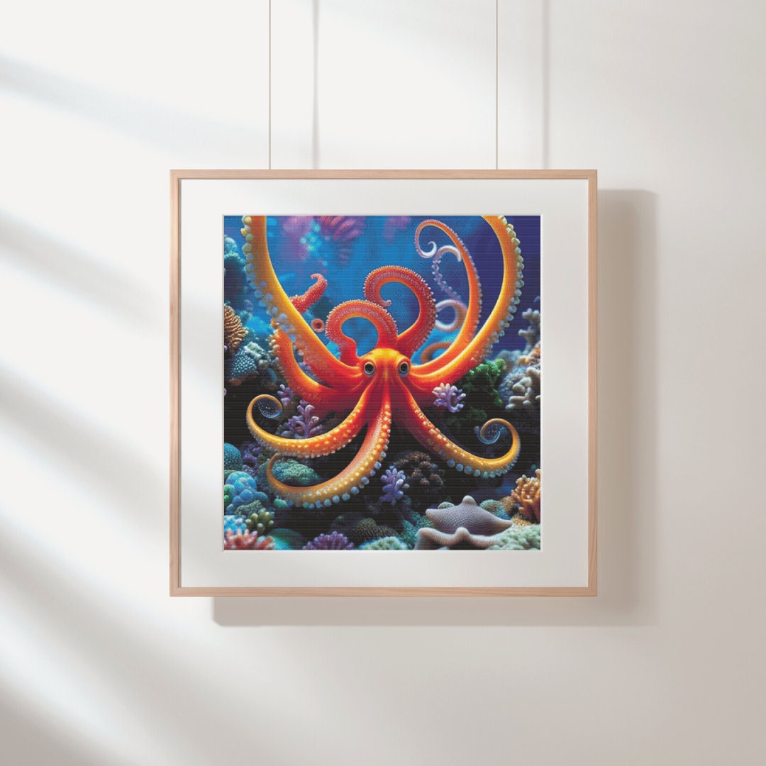 Full Coverage Counted Cross Stitch Pattern Underwater Octopus Coral ...