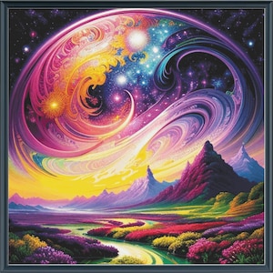 Full Coverage Counted Cross Stitch Pattern Fantasy Mystical Sky Instant Download PDF Pattern Keeper Mark-Up R-XP Compatible Print at Home