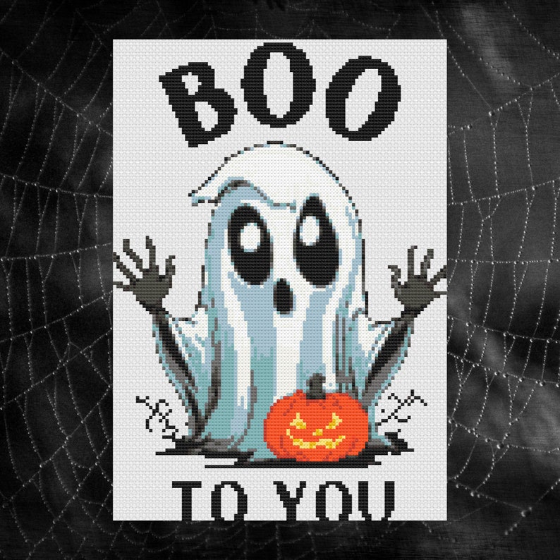 Boo to You Cute Ghost Halloween Counted Cross Stitch Pattern Instant ...