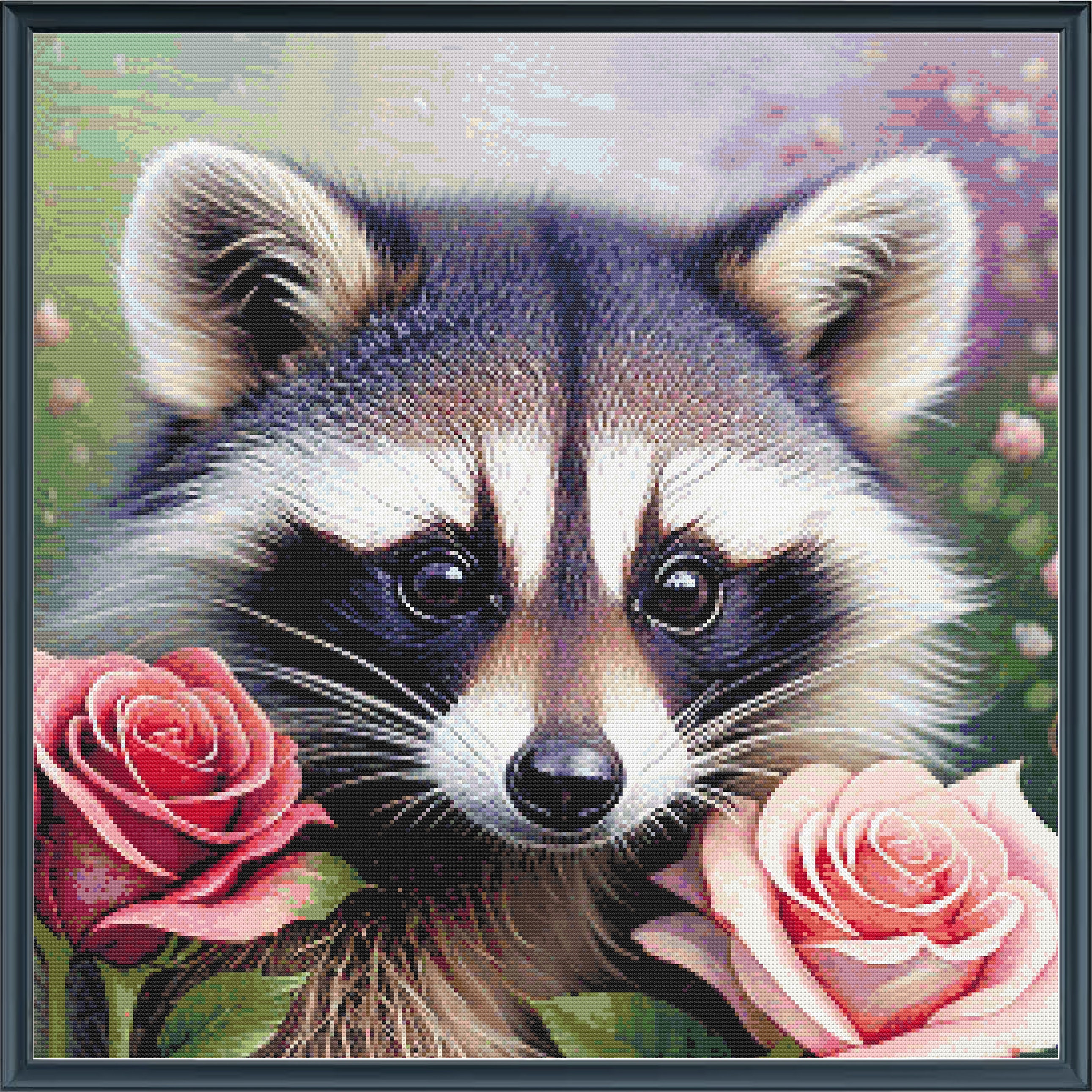 Mini Full Coverage Counted Cross Stitch Pattern Cute Raccoon Roses ...