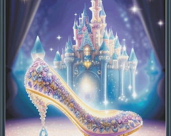 Full Coverage Counted Cross Stitch Pattern Glass Slipper Fairytale  Instant Download PDF Pattern Keeper MarkUp R-XP Compatible Print at Home