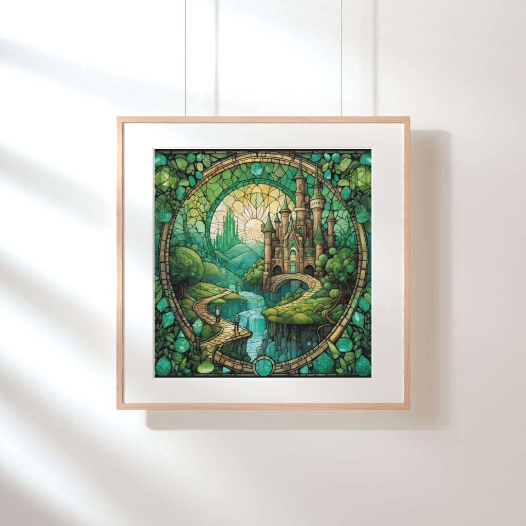 Full Coverage Counted Cross Stitch Pattern Emerald Green Castle Art ...