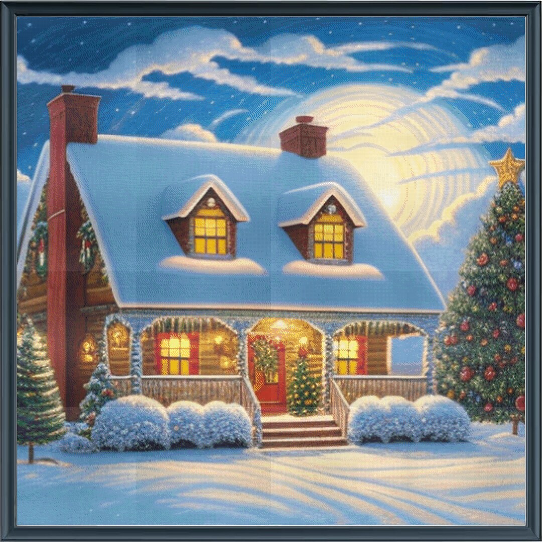 Full Coverage Counted Cross Stitch Pattern WOODLAND Cottage - Instant ...