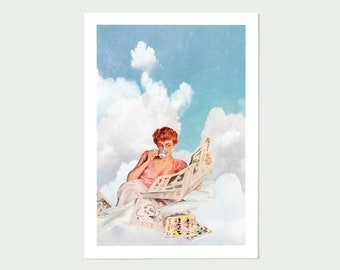 Illustration "Ô doux réveil" - collage vintage imprimé - art print