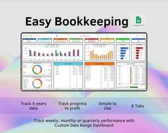 Income and Expense | Small Business Bookkeeping Spreadsheet | Easy Bookkeeping Template Google Sheets Profit Goal tracker