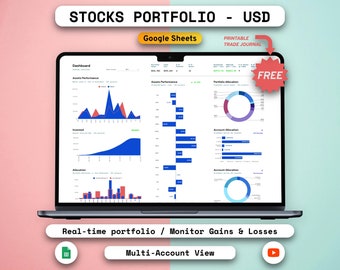 Stock Portfolio Tracker: Trading Journal Google Sheets (USD)