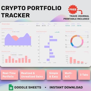Easy Crypto Tracker Crypto Trading Journal Spreadsheet Google Sheets Personal Finance Trading Cryptos Portfolio Tracker Investment Dashboard
