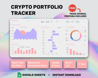 Crypto Portfolio Tracker, Trading Journal (Google Sheets, Digital Download)