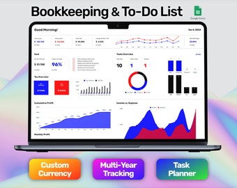 Income & Expense Tracker for Business | Accounting Income Expense Profit | Easy Bookkeeping Template Google Sheets | Profit Goal Tracker