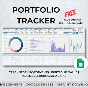 Tracker del portafoglio di investimenti Giornale del trading azionario Foglio di calcolo Fogli Google Finanza personale Trading Pianificatore finanziario Dashboard degli investimenti