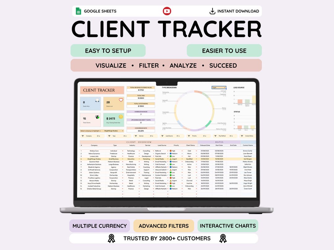 Client Tracker Google Sheets Template: Interactive CRM, Lead Management ...