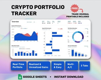Tracker facile de crypto-monnaie Journal de trading crypto Feuille de calcul Feuilles Google Finances personnelles Trading Cryptos Tracker Tableau de bord d'investissement