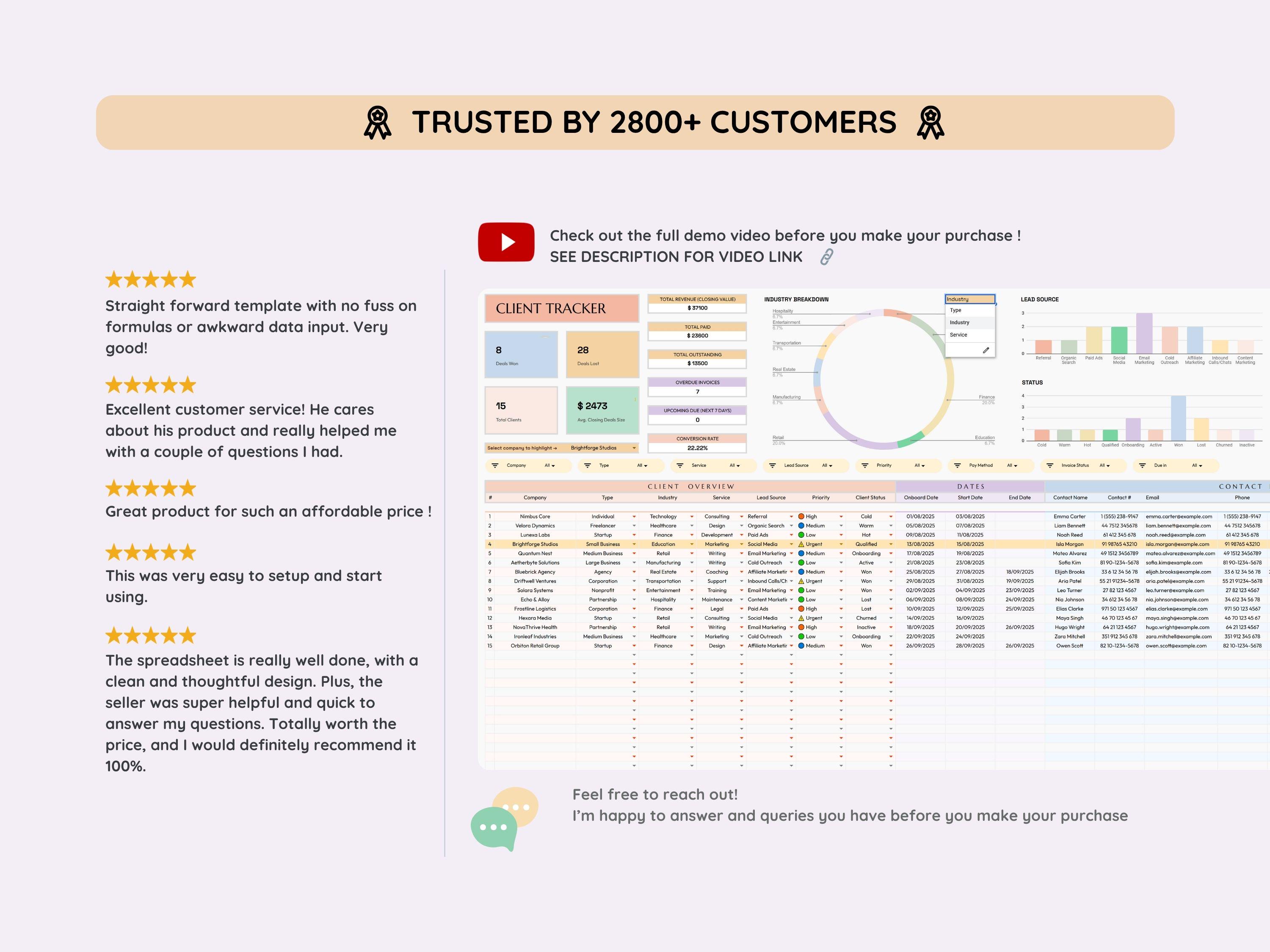Client Tracker Template: Google Sheets CRM (digital Download) - Etsy