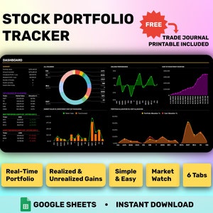 Facile monitoraggio delle azioni Diario di negoziazione di azioni Foglio di calcolo Fogli Google Finanza personale Trading Tracker del portafoglio di azioni Dashboard degli investimenti