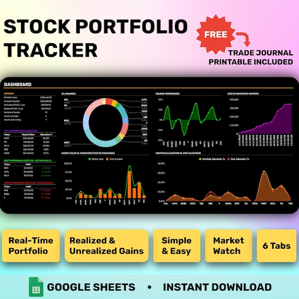 Easy Stocks Tracker, Aktienhandelsjournal, Tabellenkalkulation, Google Sheets, Personal Finance Trading, Aktienportfolio-Tracker, Investment-Dashboard