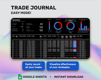 Journal de trading Feuille de calcul Google Sheets Finances personnelles Marché boursier Planificateur financier Tracker d'investissement Crypto Portfolio Tracker