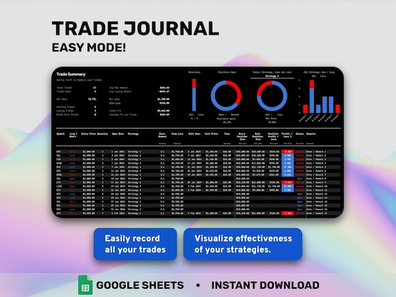 Trading Journal Spreadsheet Google Sheets Personal Finance Stock Market Financial Planner Investment Tracker Crypto Portfolio Tracker