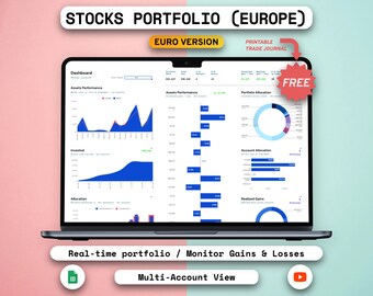 EURO Stocks Portfolio Tracker, Google Sheets (Printable Trade Journal)